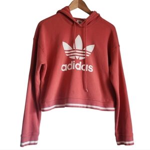 Adidas Red and White Cropped Sweater with‎ Trefoil Logo